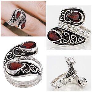 Garnet Bypass Sterling Silver Ring